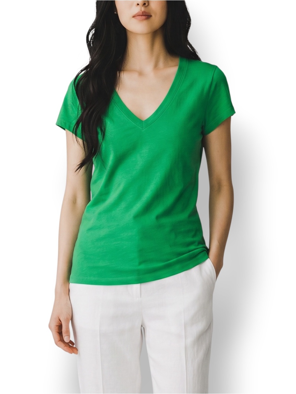 4/$20 Valerie Bertinelli Green V-Neck Short Sleeve Stretch Tee Size Large
